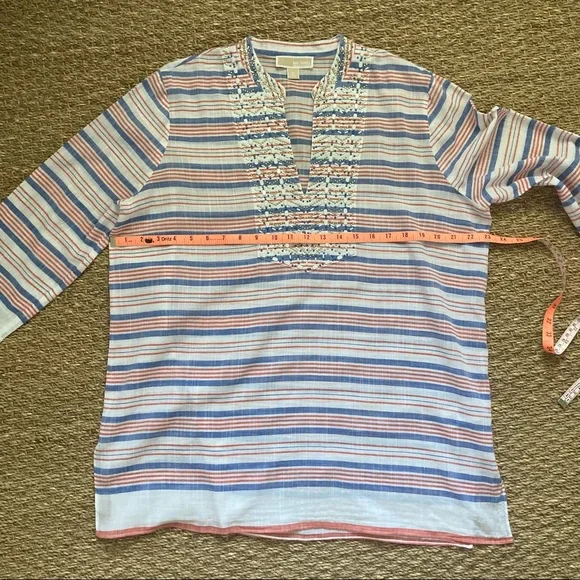 MICHAEL Michael Kors Beaded Tunic, White w/ Red & Blue Strip… - Picture 9 of 12